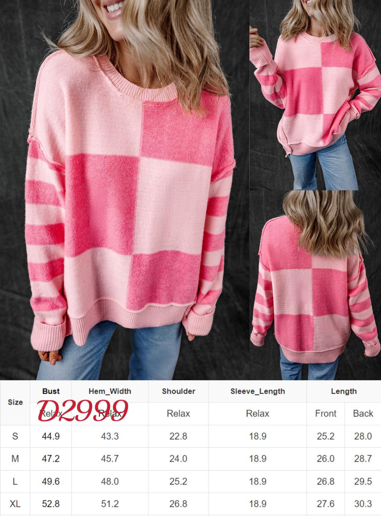 Peyton pink color block sweater