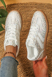 White PU Leather Shimmer Leopard Sneakers