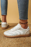 White PU Leather Shimmer Leopard Sneakers