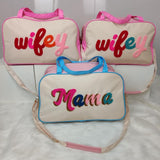 Wifey READY TO SHIP Mama Travel Overnight Chenille patch Duffle bag